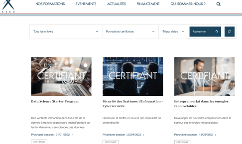 Page de recherche du site EXED