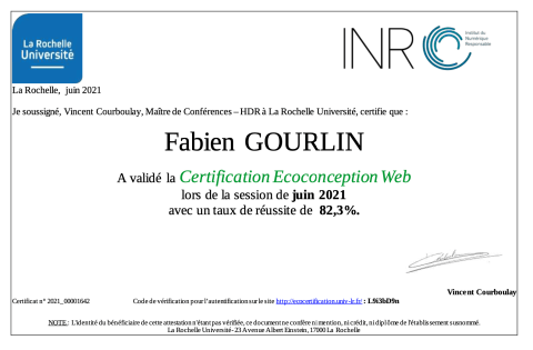 certification INR de Fabien