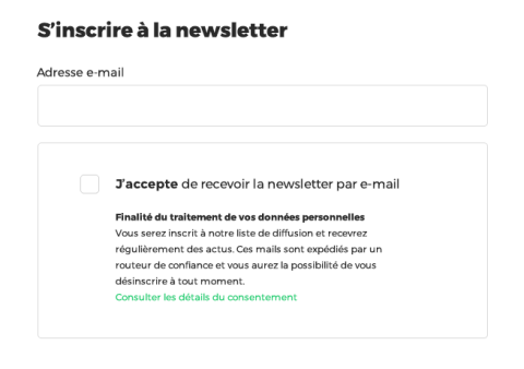 Exemple de formulaire d'inscription à une newsletter conforme RGPD